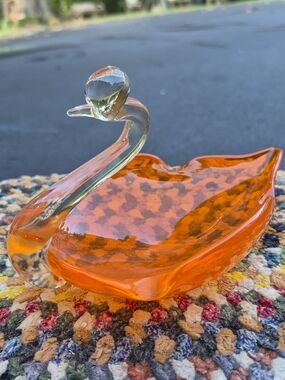 Vintage Orange Glass Swan